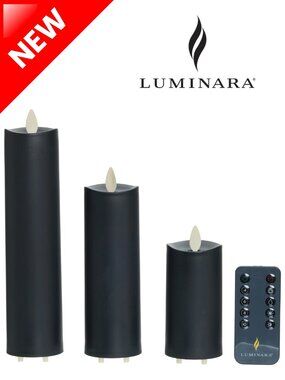NEW NIB Luminara Brand 3PC Set Indoor Outdoor LED Black Candle Set w/ Remote